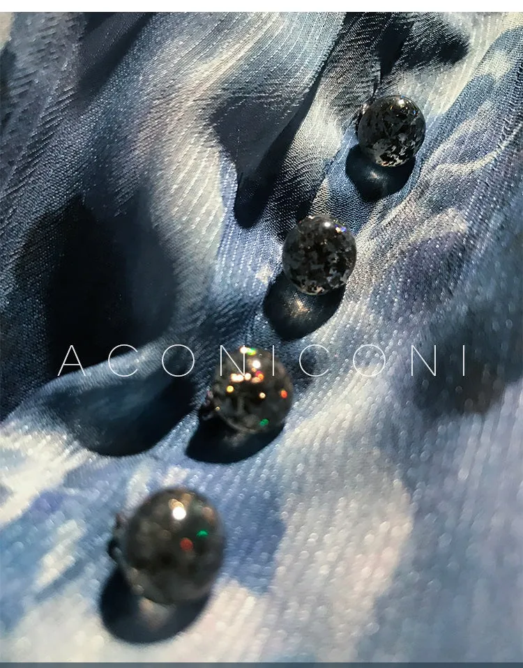 Aconiconi｜French  elegant blue print spring summer dress - hiju