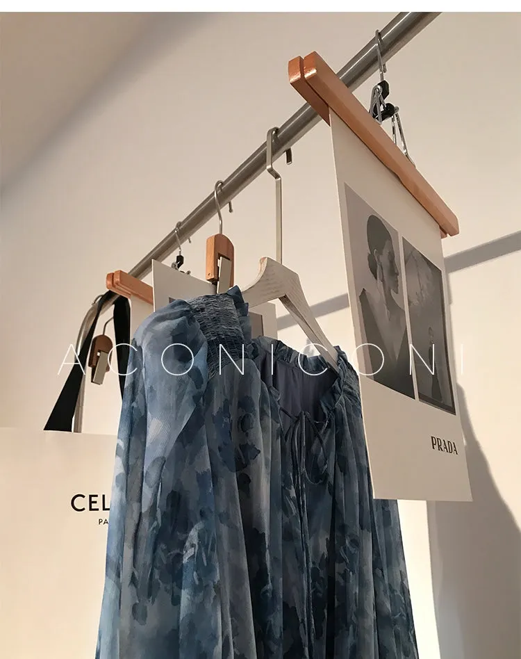 Aconiconi｜French  elegant blue print spring summer dress - hiju