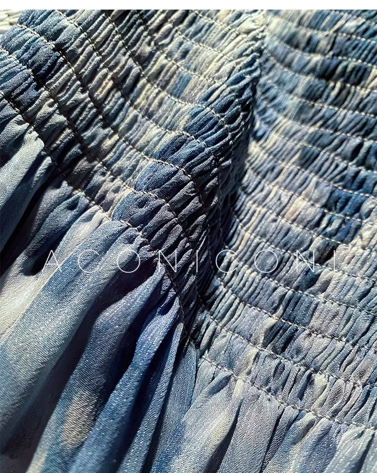 Aconiconi｜French  elegant blue print spring summer dress - hiju