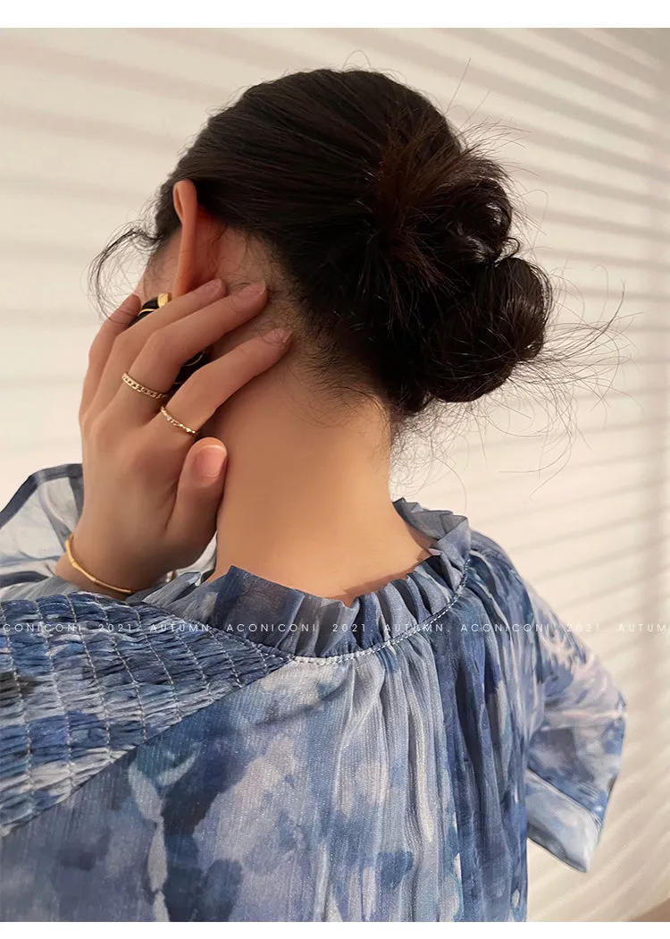 Aconiconi｜French  elegant blue print spring summer dress - hiju