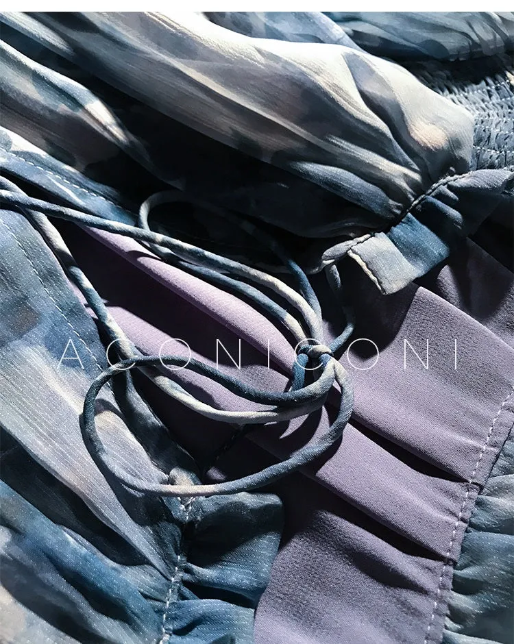 Aconiconi｜French  elegant blue print spring summer dress - hiju