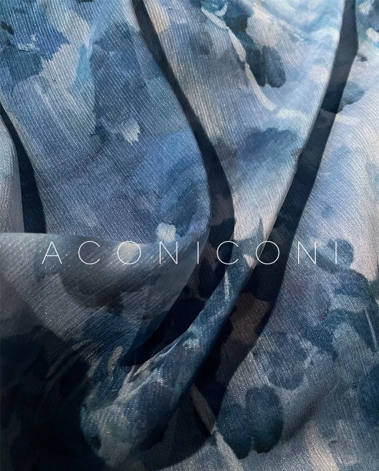 Aconiconi｜French  elegant blue print spring summer dress - hiju