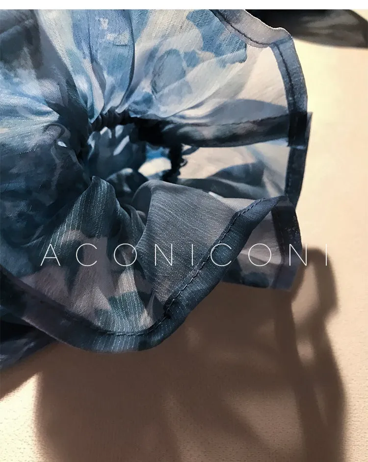 Aconiconi｜French  elegant blue print spring summer dress - hiju