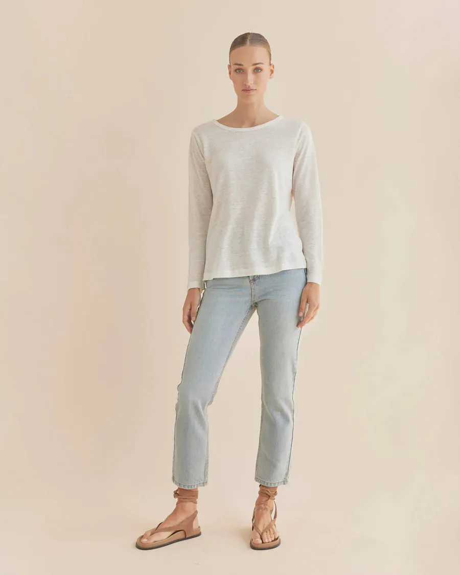 Amelius - Priya Long Sleeve Linen Jersey Top Ivory
