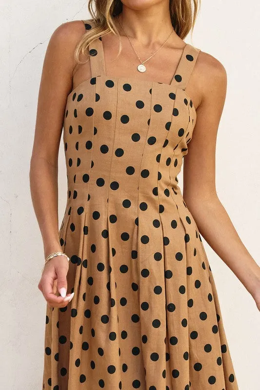 Angelina Sleeveless Polka Dot Print Maxi Dress Taupe