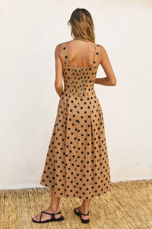 Angelina Sleeveless Polka Dot Print Maxi Dress Taupe