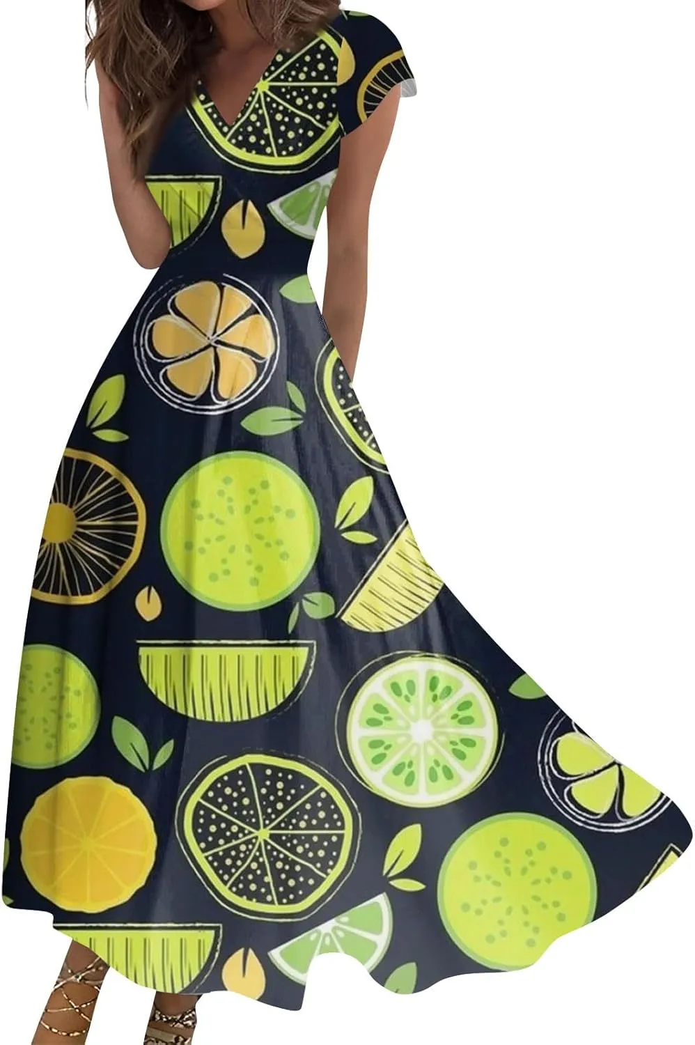Azeralia Wedding Dress Deep V Neck Short Sleeve Sun Dress for Beach Vacation Wedding Guest Dress Tea Party Dresses for Woman