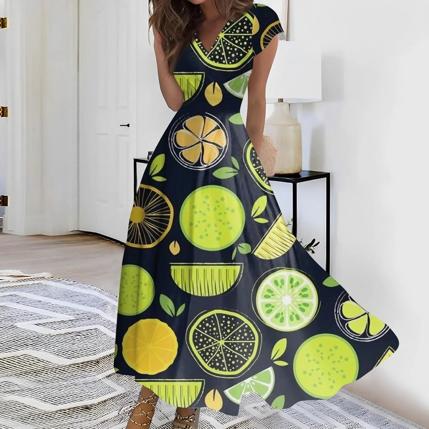 Azeralia Wedding Dress Deep V Neck Short Sleeve Sun Dress for Beach Vacation Wedding Guest Dress Tea Party Dresses for Woman