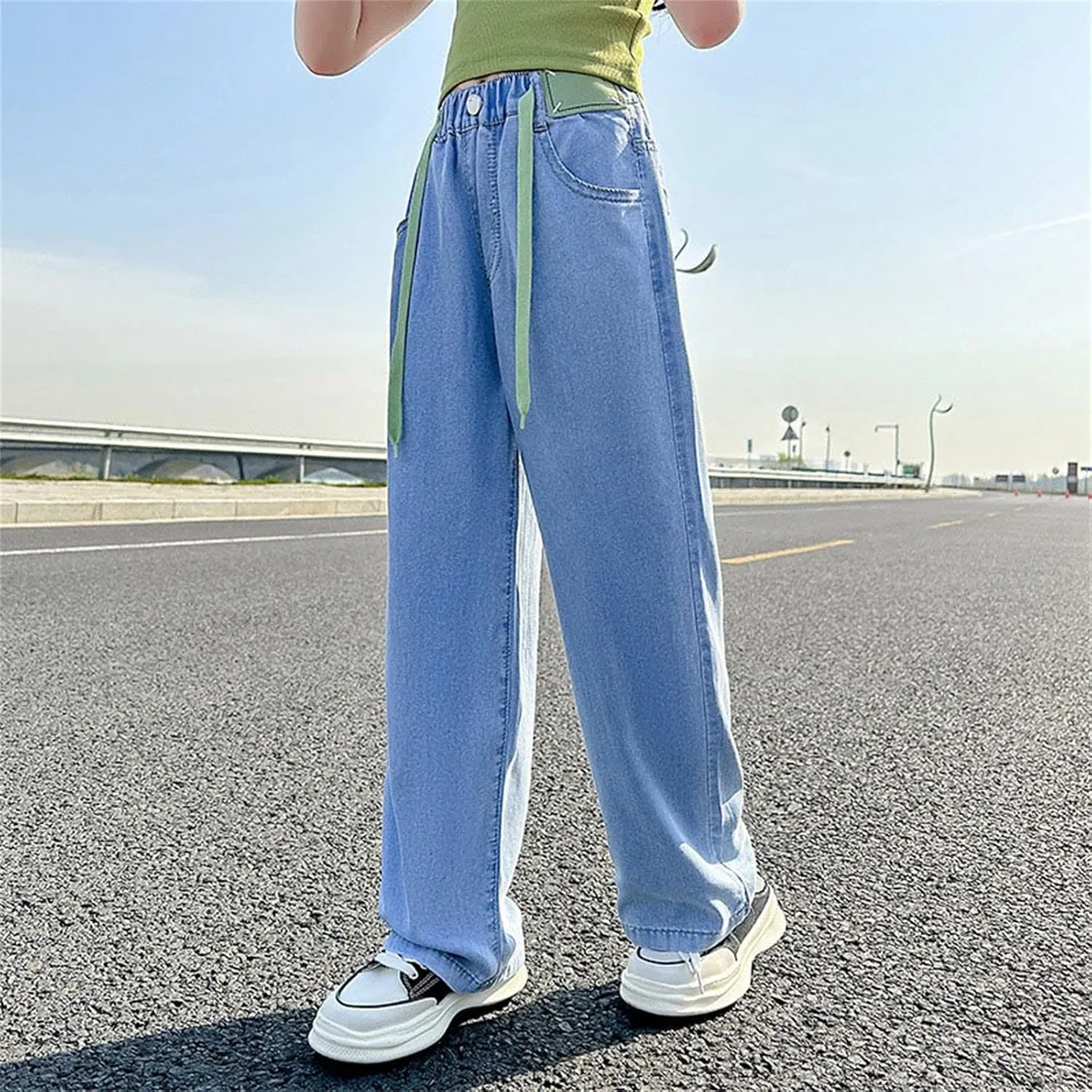 Big Kids Girls' Elestic Waisted Denim Jeans Pants Drawstring Jeans Daily Wearing Thin Casual Pants Vintage Jeans