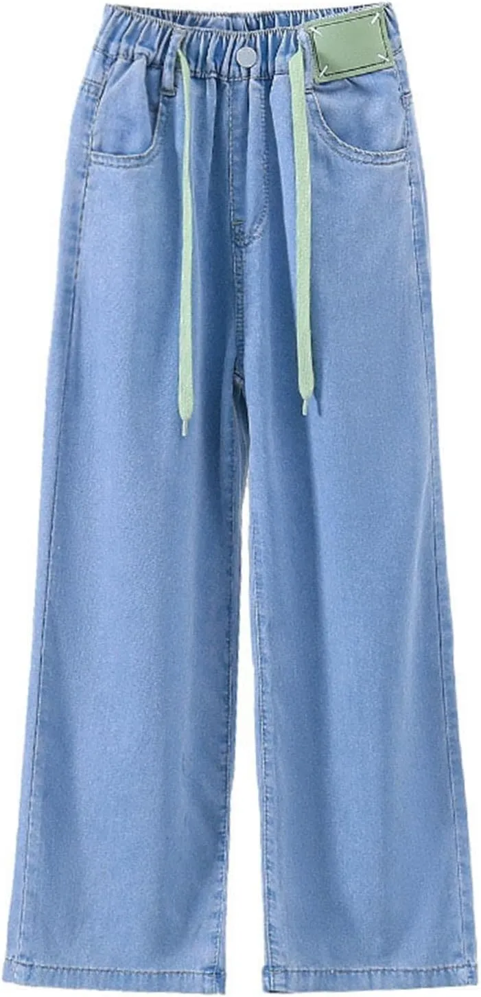 Big Kids Girls' Elestic Waisted Denim Jeans Pants Drawstring Jeans Daily Wearing Thin Casual Pants Vintage Jeans