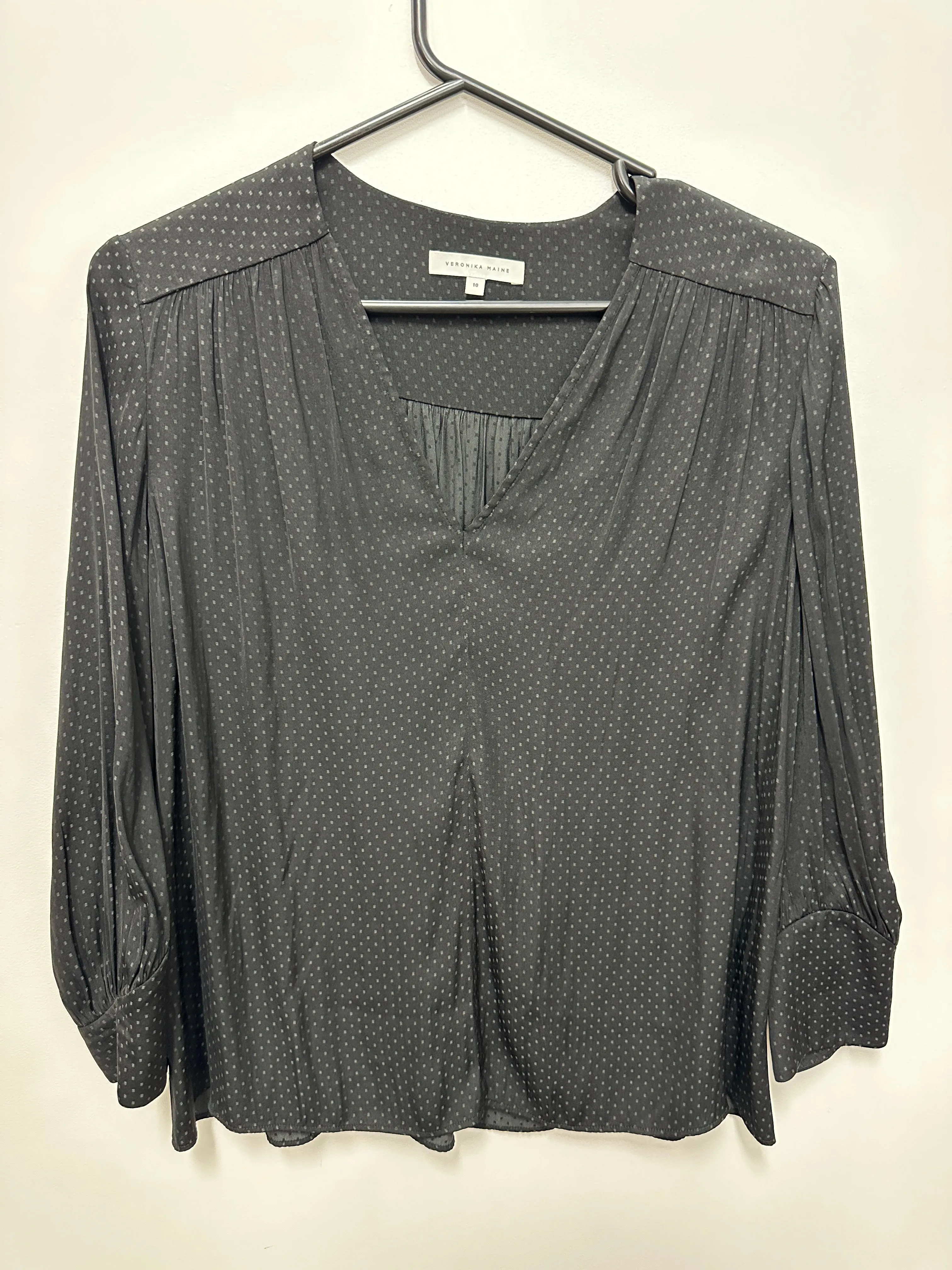 Black Patterned V Neckline Blouse