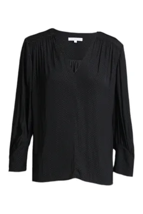 Black Patterned V Neckline Blouse