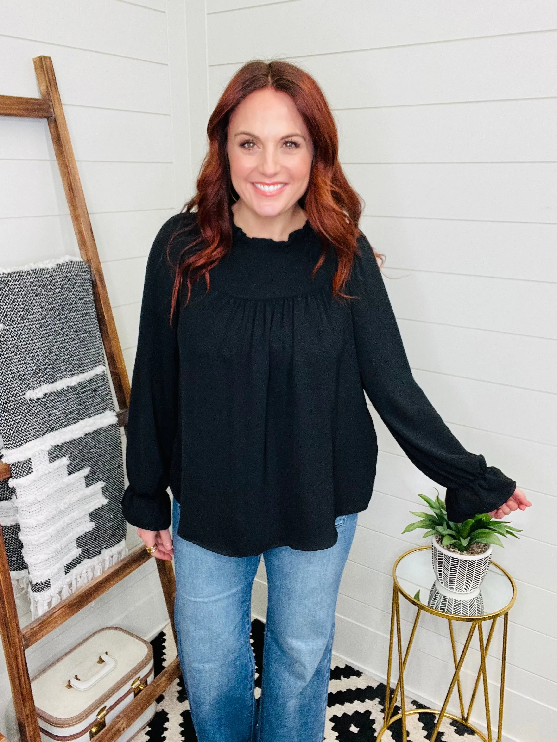 Black Ruffle Edge Blouse