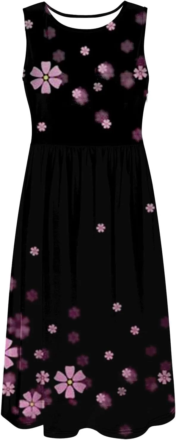Boho Dress for Women Women's Spring/Summer Flower Printed Casual Tank Top Pockets Beach Casual Dress 100 Linen Dress