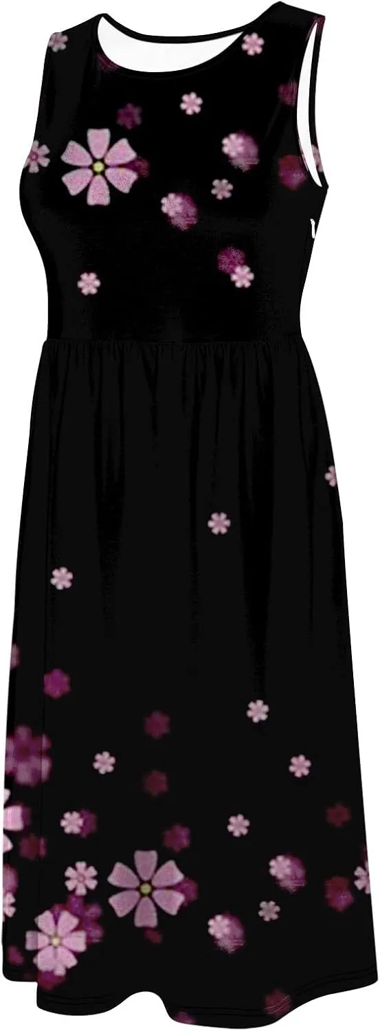 Boho Dress for Women Women's Spring/Summer Flower Printed Casual Tank Top Pockets Beach Casual Dress 100 Linen Dress