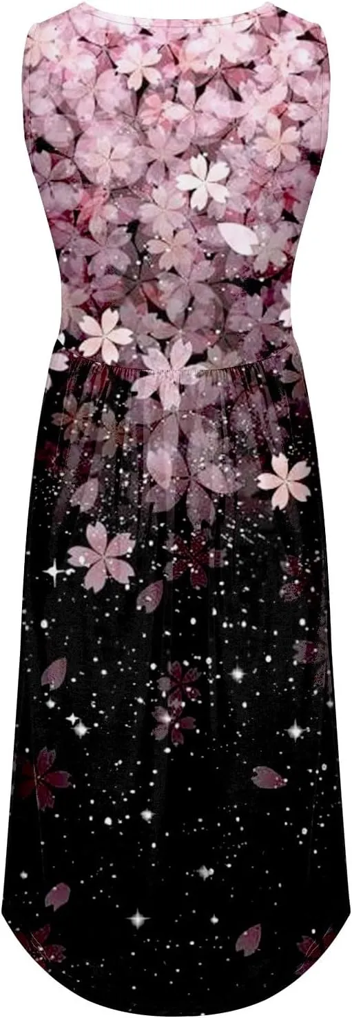 Boho Dress for Women Women's Spring/Summer Flower Printed Casual Tank Top Pockets Beach Casual Dress 100 Linen Dress