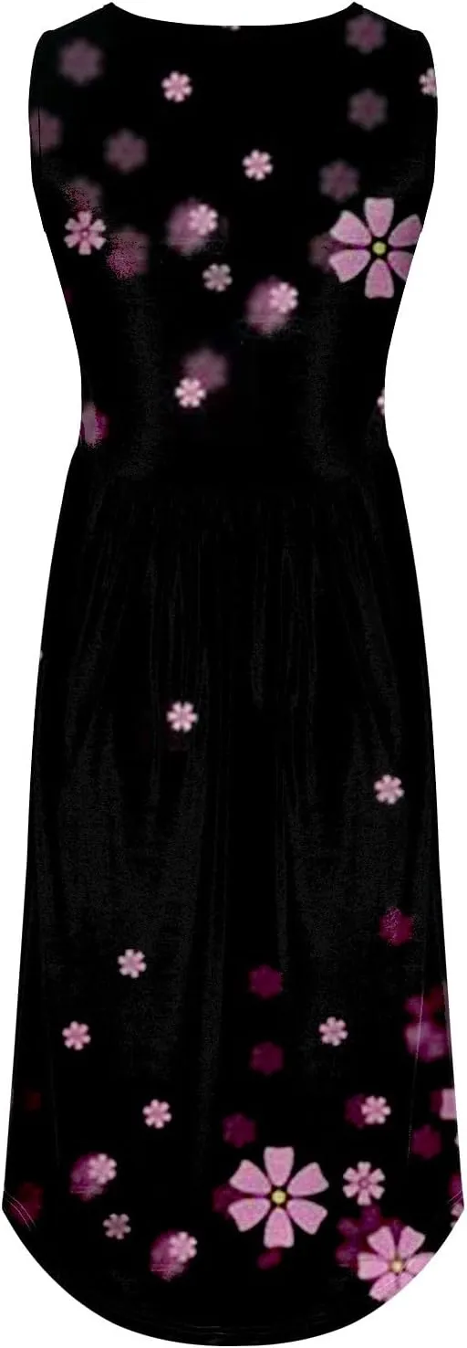 Boho Dress for Women Women's Spring/Summer Flower Printed Casual Tank Top Pockets Beach Casual Dress 100 Linen Dress