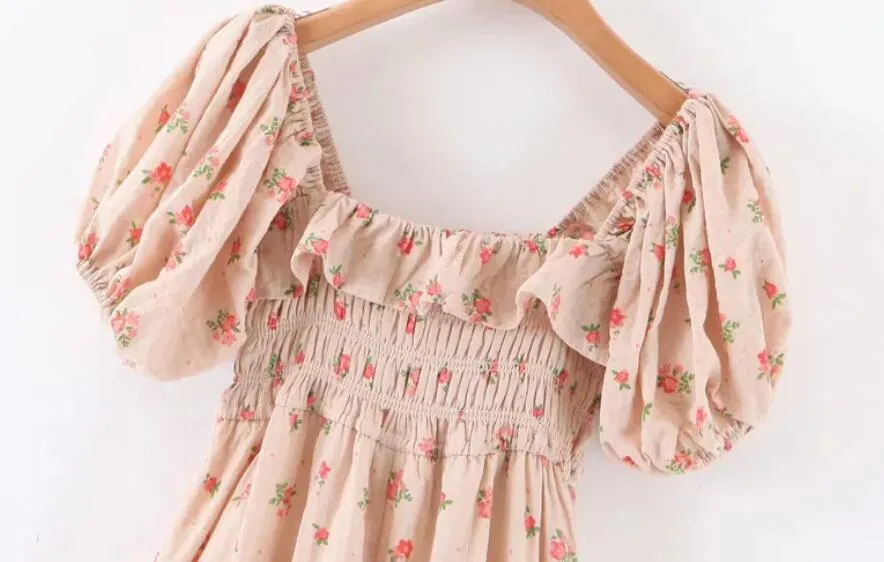 Boho Midi Dress, Off  Shoulder Smocked Dress, Pink Foxolove