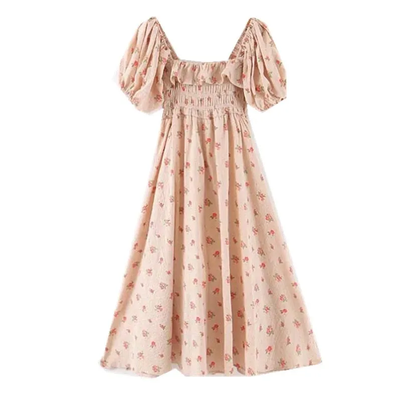 Boho Midi Dress, Off  Shoulder Smocked Dress, Pink Foxolove