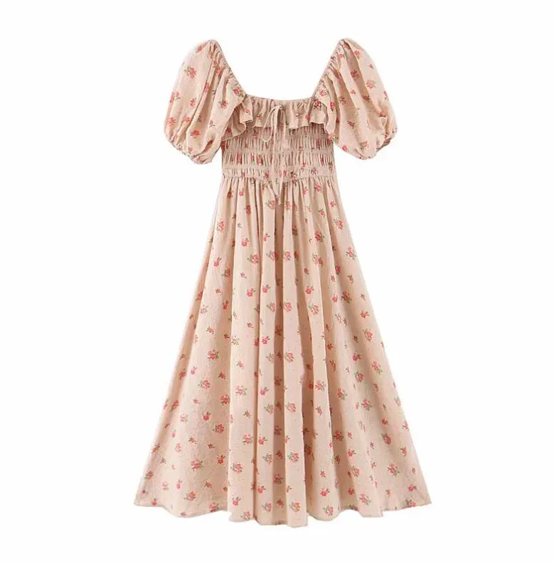 Boho Midi Dress, Off  Shoulder Smocked Dress, Pink Foxolove