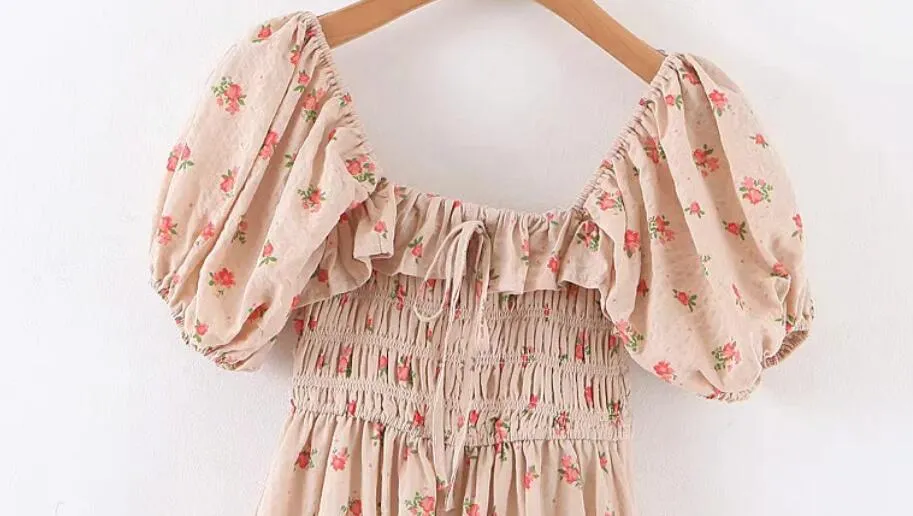 Boho Midi Dress, Off  Shoulder Smocked Dress, Pink Foxolove