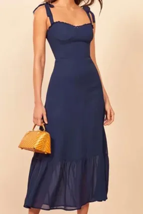Boho Midi Dress, Strappy Sundress, Blue Sapphire