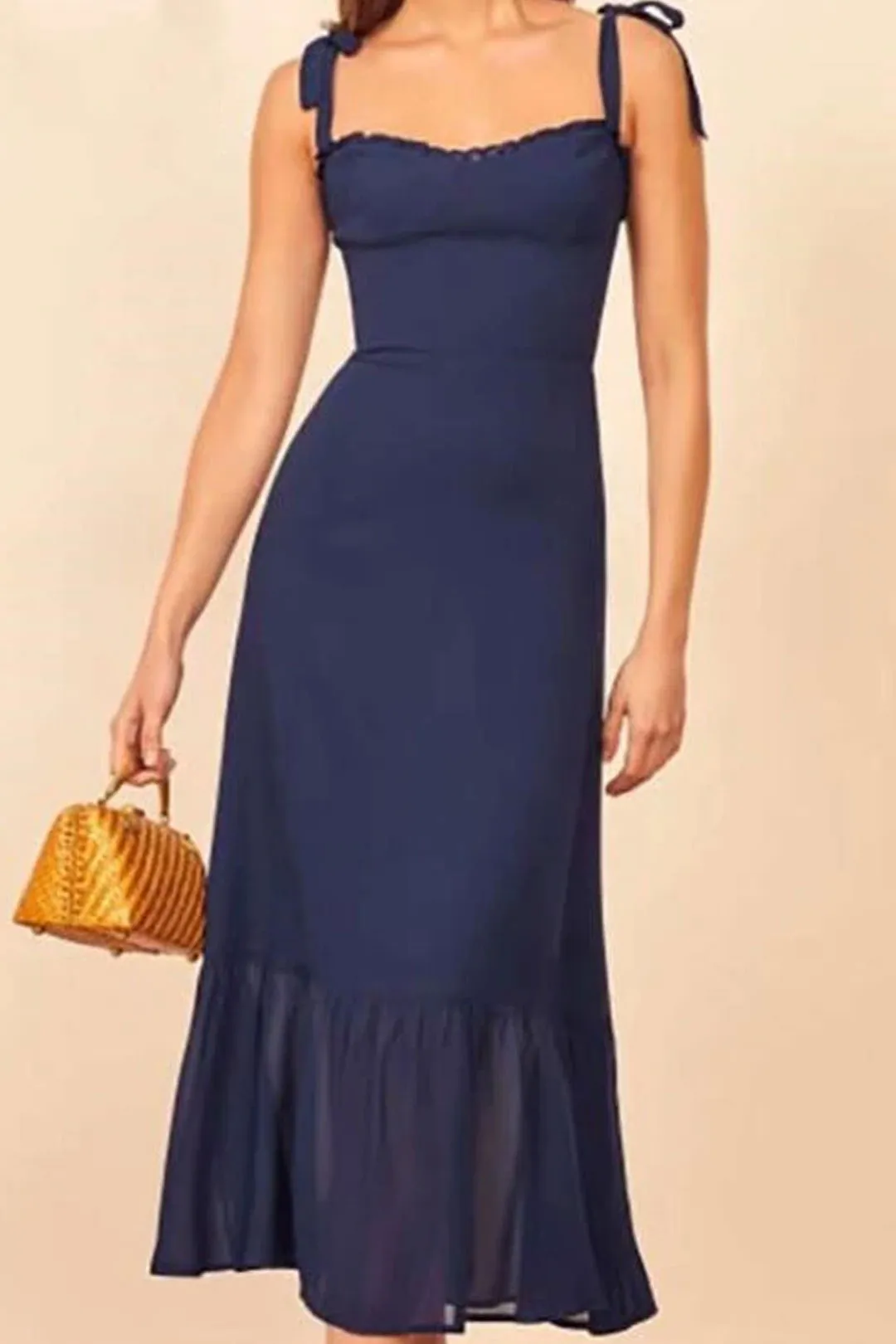 Boho Midi Dress, Strappy Sundress, Blue Sapphire