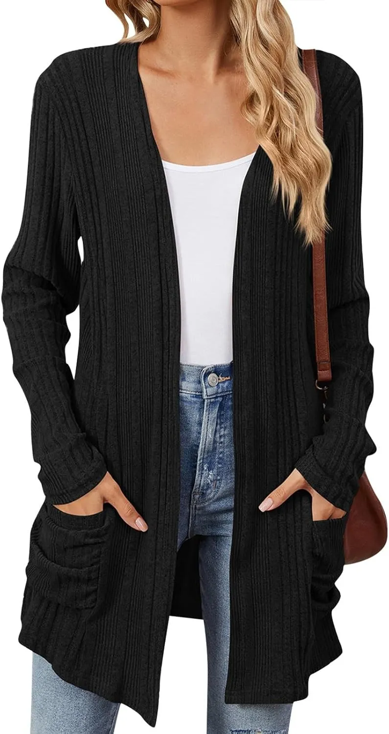 Cardigan Sweaters for Women 2024 Fall Open Front Knit Cardigan Breathable Soft Drape Duster Lightweight Ladies Coat