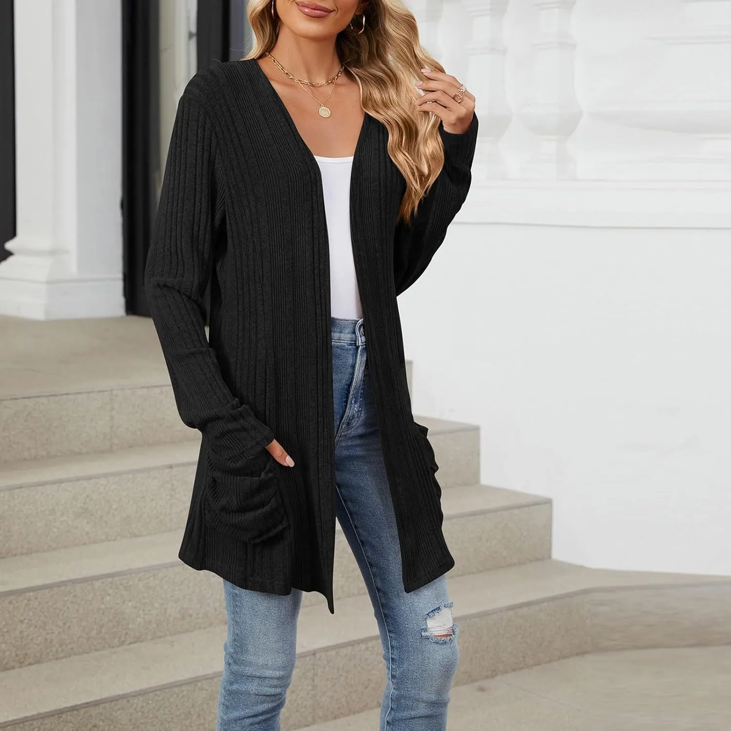 Cardigan Sweaters for Women 2024 Fall Open Front Knit Cardigan Breathable Soft Drape Duster Lightweight Ladies Coat