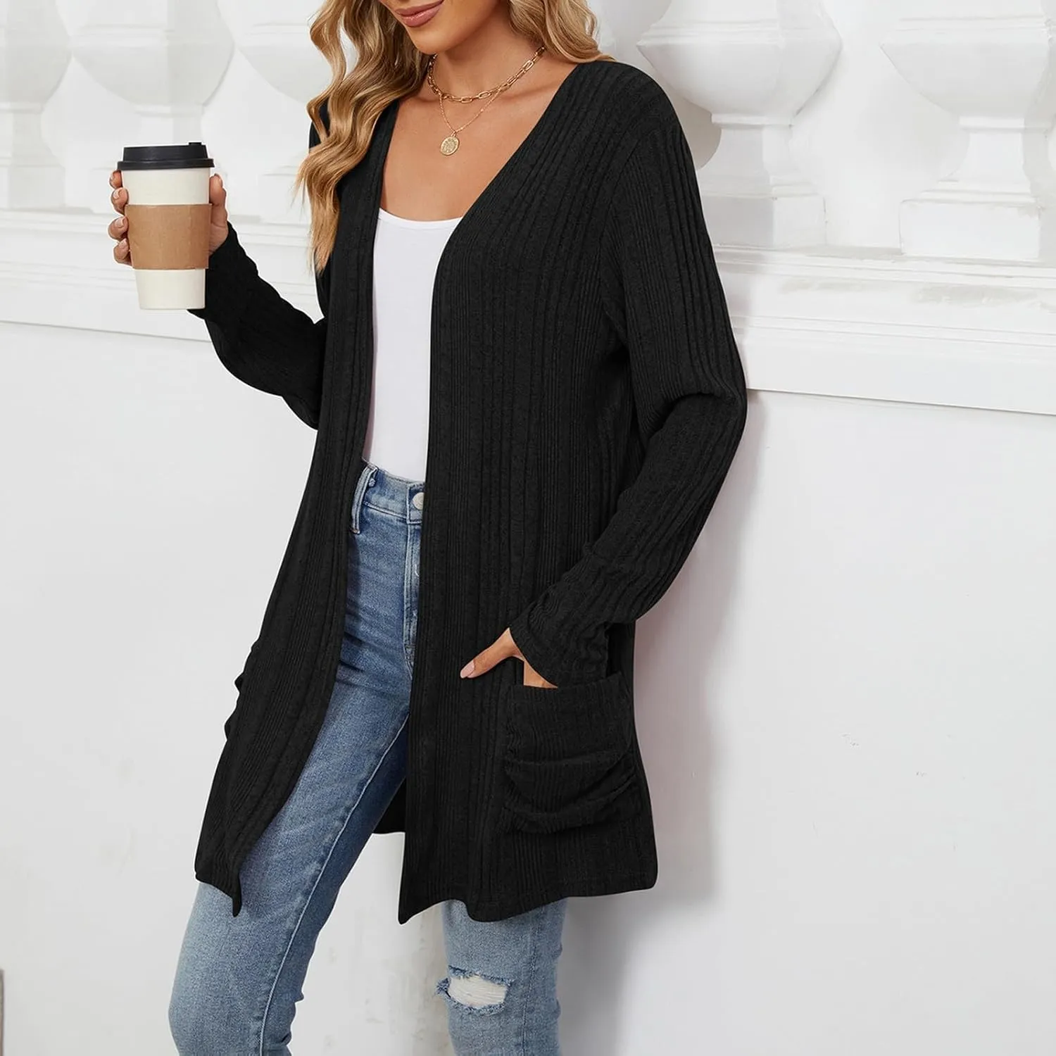 Cardigan Sweaters for Women 2024 Fall Open Front Knit Cardigan Breathable Soft Drape Duster Lightweight Ladies Coat