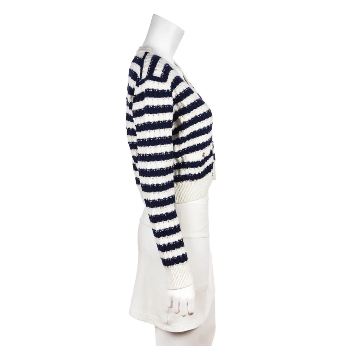 Chanel Blue & White Striped Cashmere Cardigan Size M | FR 40