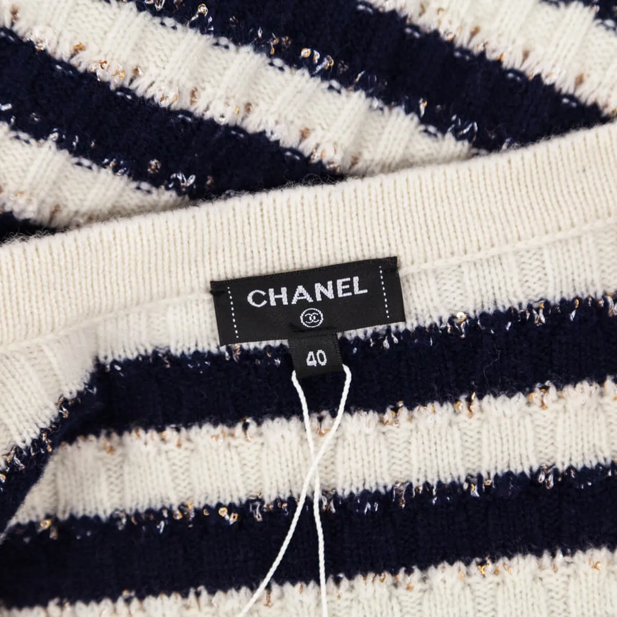 Chanel Blue & White Striped Cashmere Cardigan Size M | FR 40