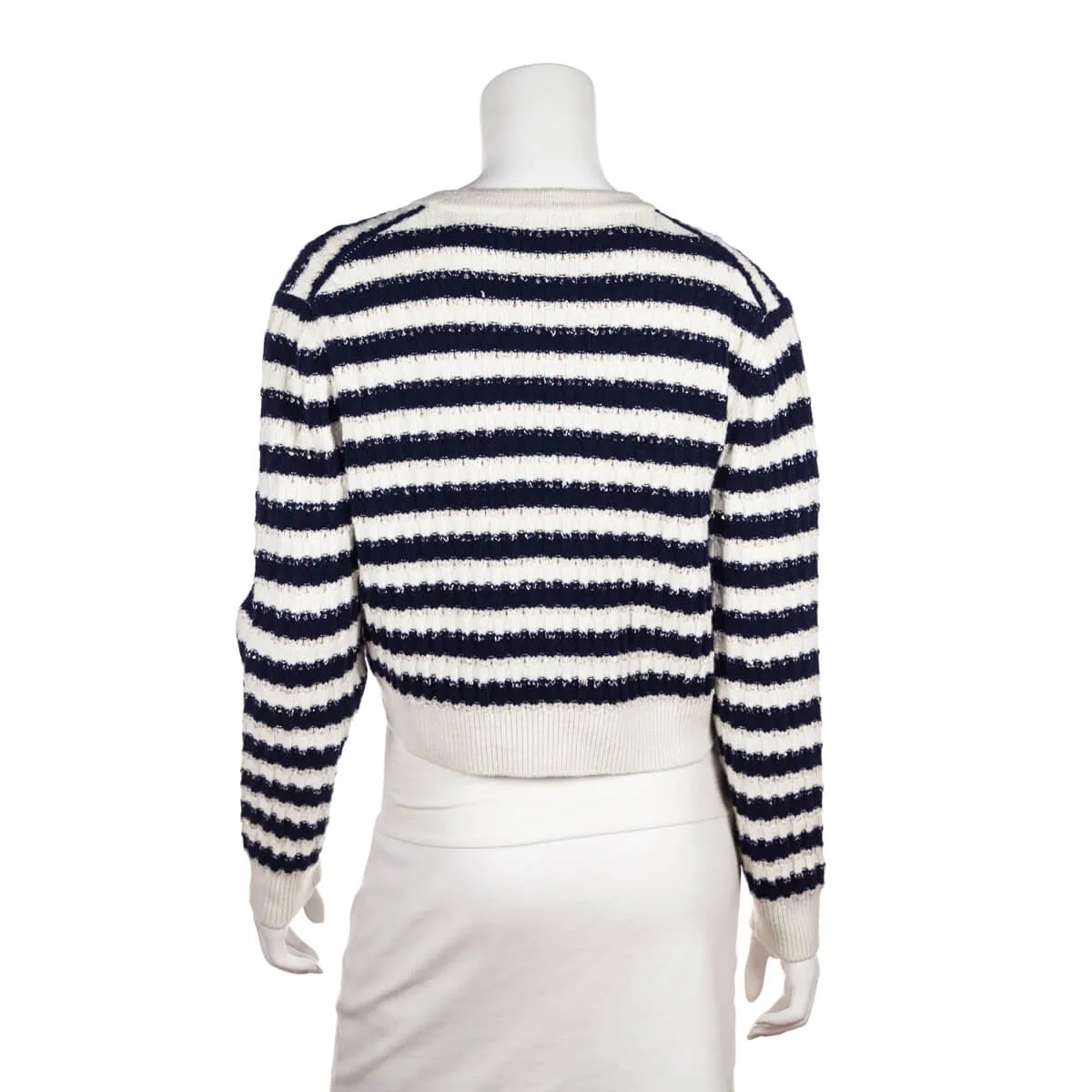 Chanel Blue & White Striped Cashmere Cardigan Size M | FR 40