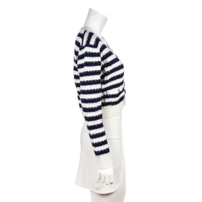 Chanel Blue & White Striped Cashmere Cardigan Size M | FR 40