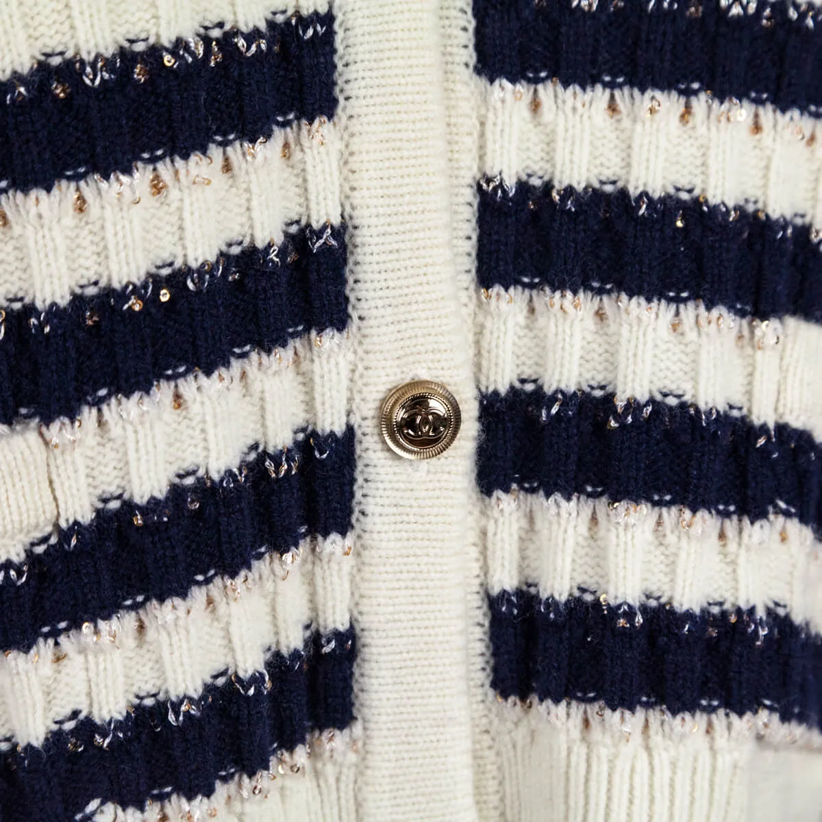 Chanel Blue & White Striped Cashmere Cardigan Size M | FR 40