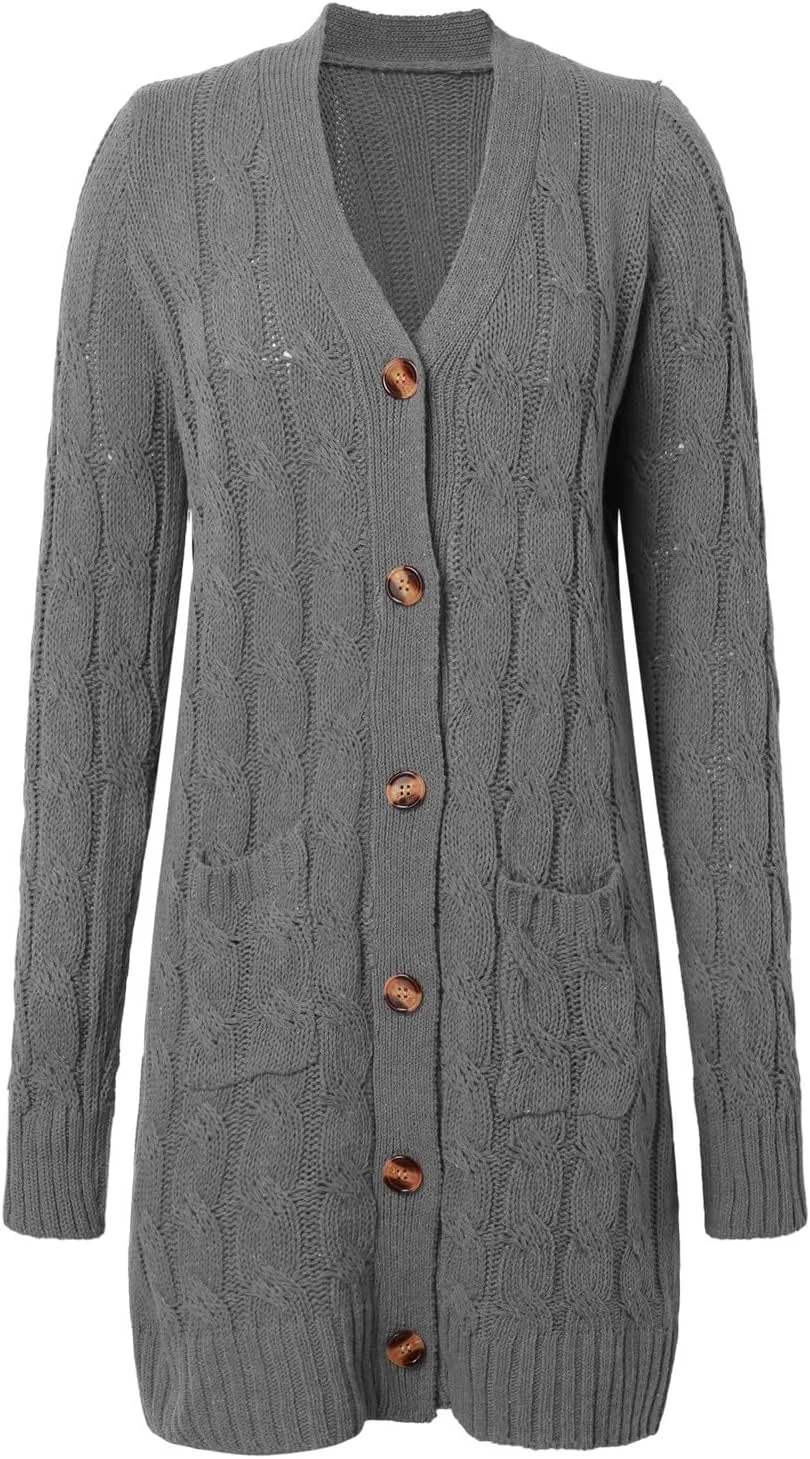 Chunky Knit Long Cardigans for Women Soft Open Front Button Down Sweaters Outerwear Trendy Loose Fall Clothes Coats
