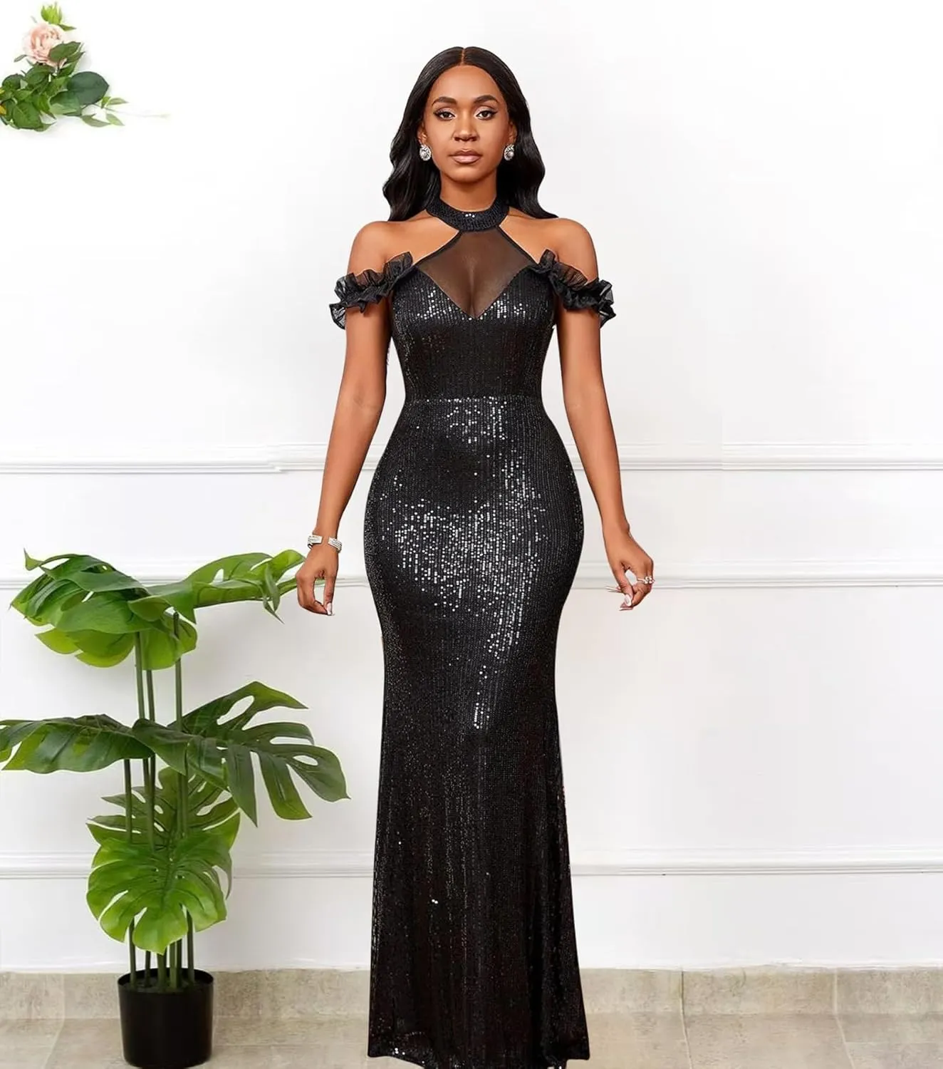 Cololura Women Sequin Elegant Sexy Mermaid Bodycon Cocktail Evening Dress