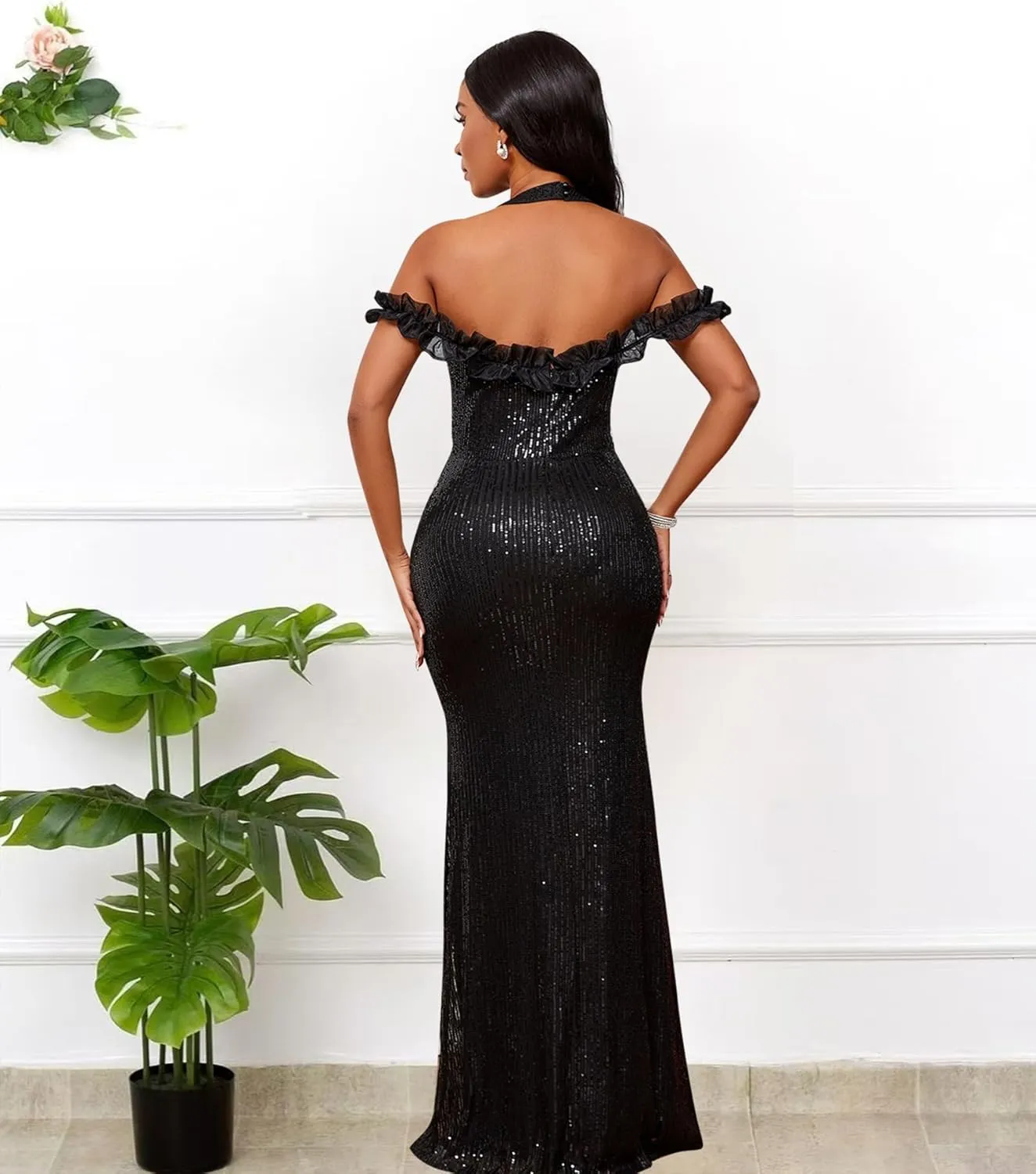 Cololura Women Sequin Elegant Sexy Mermaid Bodycon Cocktail Evening Dress