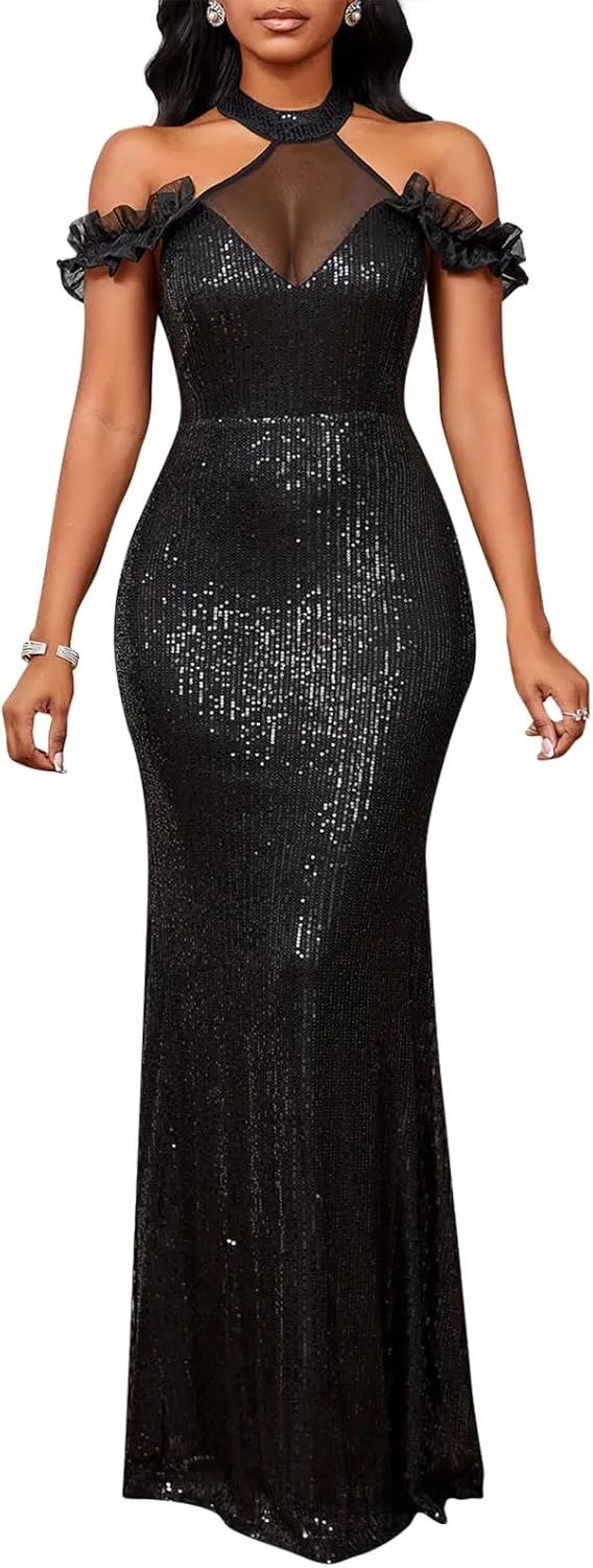 Cololura Women Sequin Elegant Sexy Mermaid Bodycon Cocktail Evening Dress