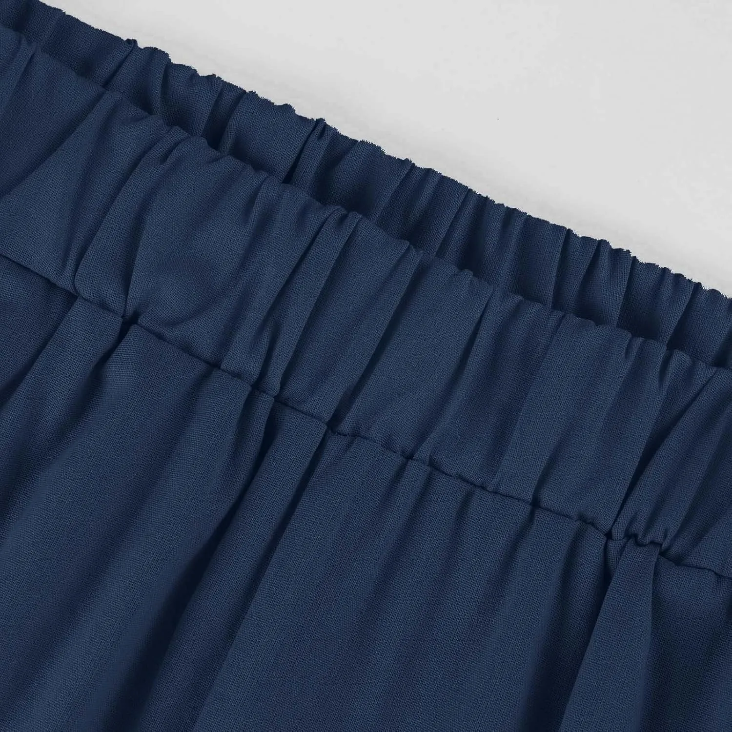 Cropped Linen Pants Women Summer Petite Plus Size Capri Pants Elastic Wide Leg Crop Pants Beach Trousers with Pockets