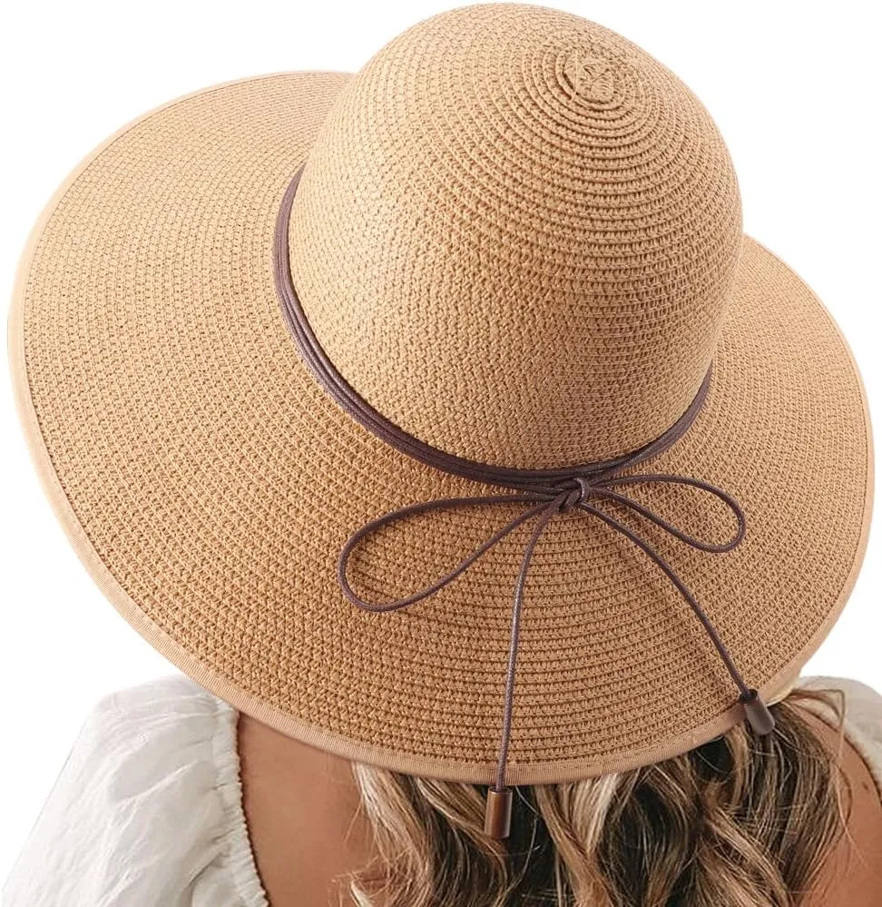 DRESHOW Beach Hats for Women Big Straw Wide Brim Summer Hat Floppy Foldable Roll up Cap Sun Hat UPF 50 