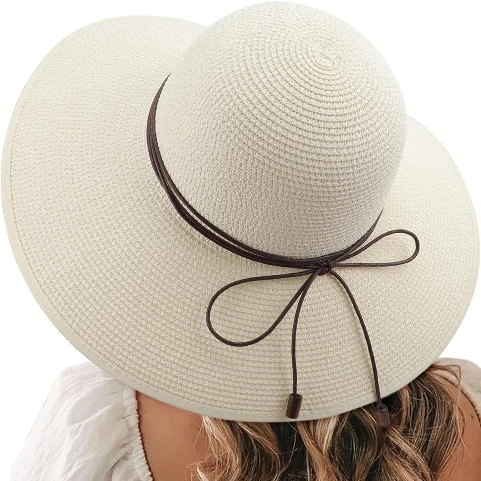 DRESHOW Beach Hats for Women Big Straw Wide Brim Summer Hat Floppy Foldable Roll up Cap Sun Hat UPF 50 
