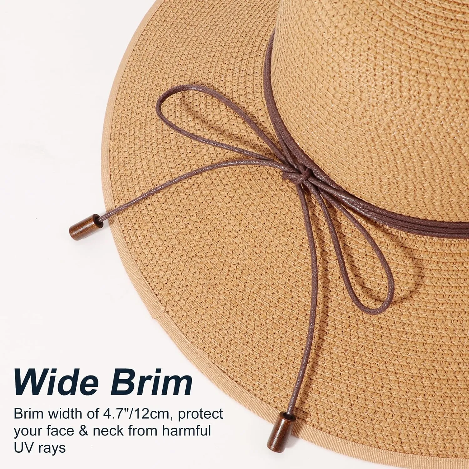DRESHOW Beach Hats for Women Big Straw Wide Brim Summer Hat Floppy Foldable Roll up Cap Sun Hat UPF 50 