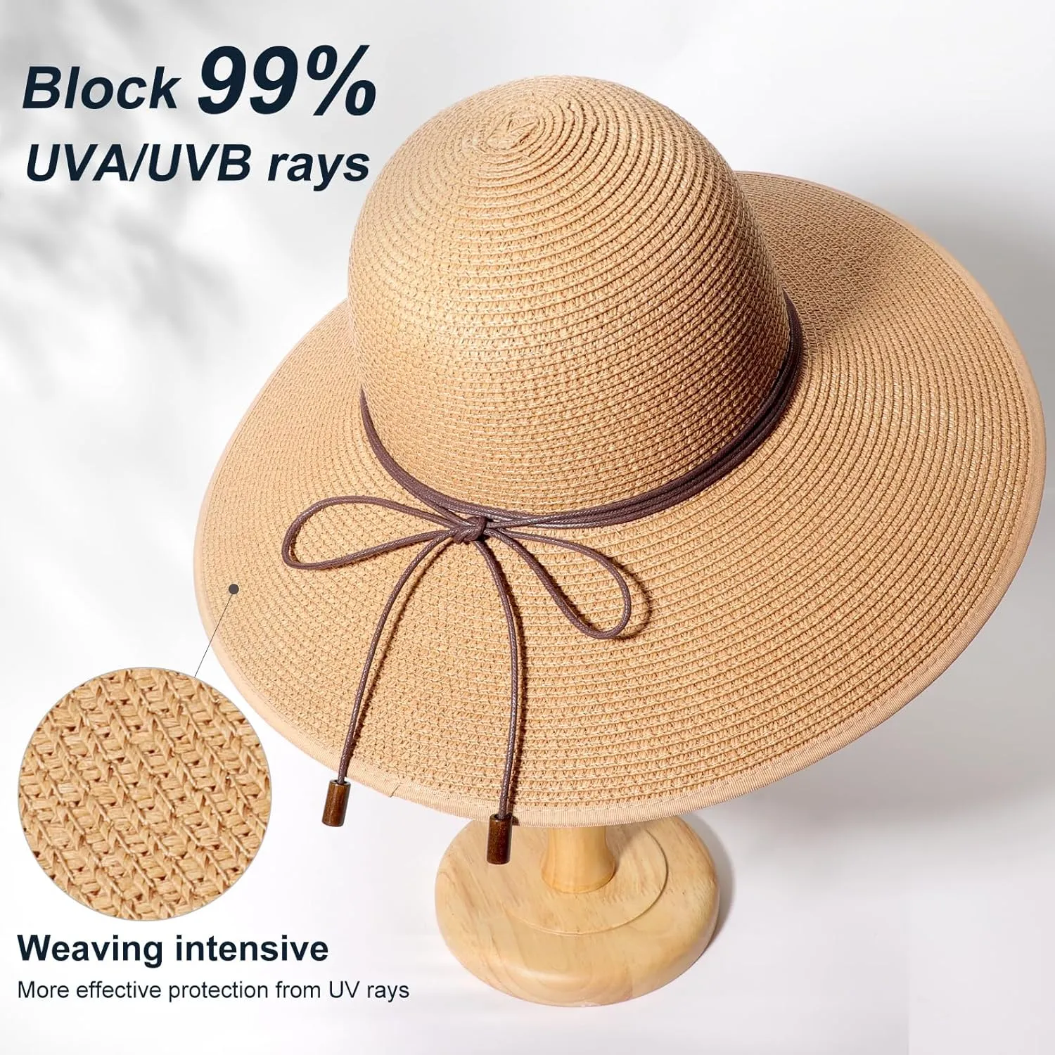 DRESHOW Beach Hats for Women Big Straw Wide Brim Summer Hat Floppy Foldable Roll up Cap Sun Hat UPF 50 
