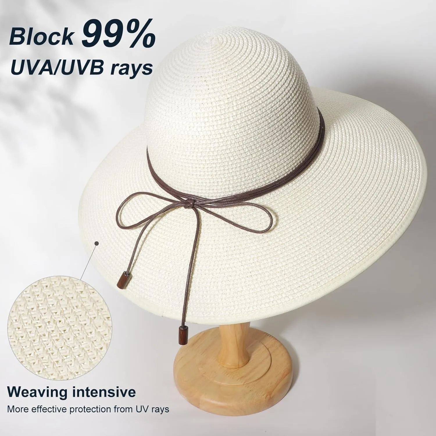 DRESHOW Beach Hats for Women Big Straw Wide Brim Summer Hat Floppy Foldable Roll up Cap Sun Hat UPF 50 