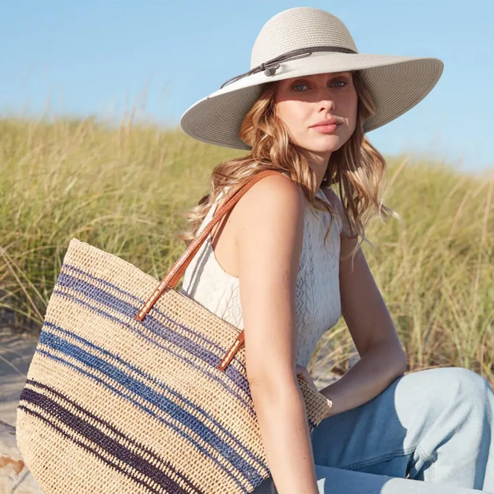 DRESHOW Beach Hats for Women Big Straw Wide Brim Summer Hat Floppy Foldable Roll up Cap Sun Hat UPF 50 
