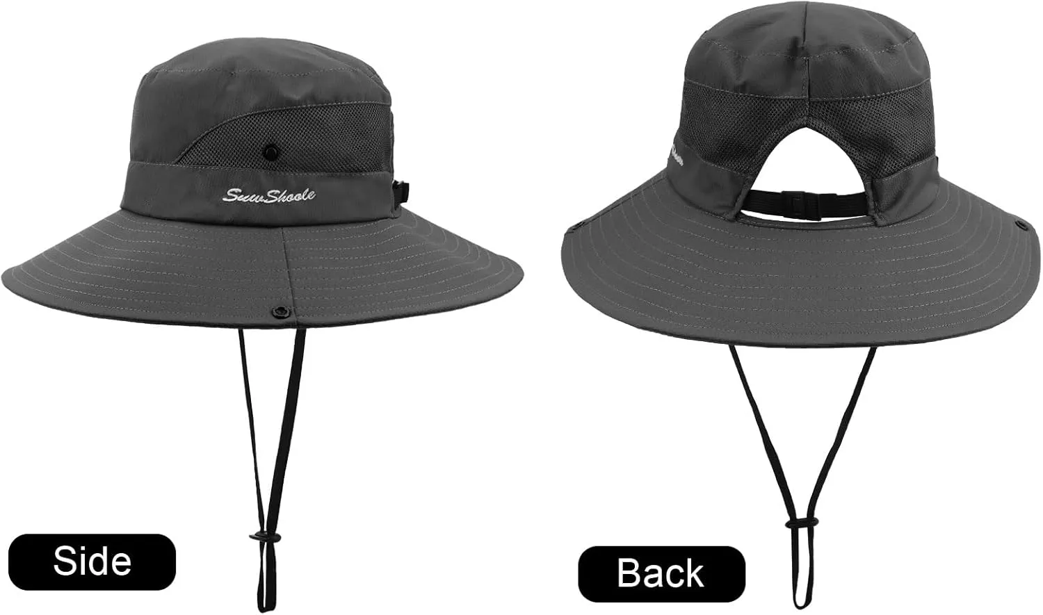 DRESHOW Women Sun Hat Outdoor UV Protection Hat Foldable Mesh Wide Brim Fishing Ponytail Beach Bucket Hats