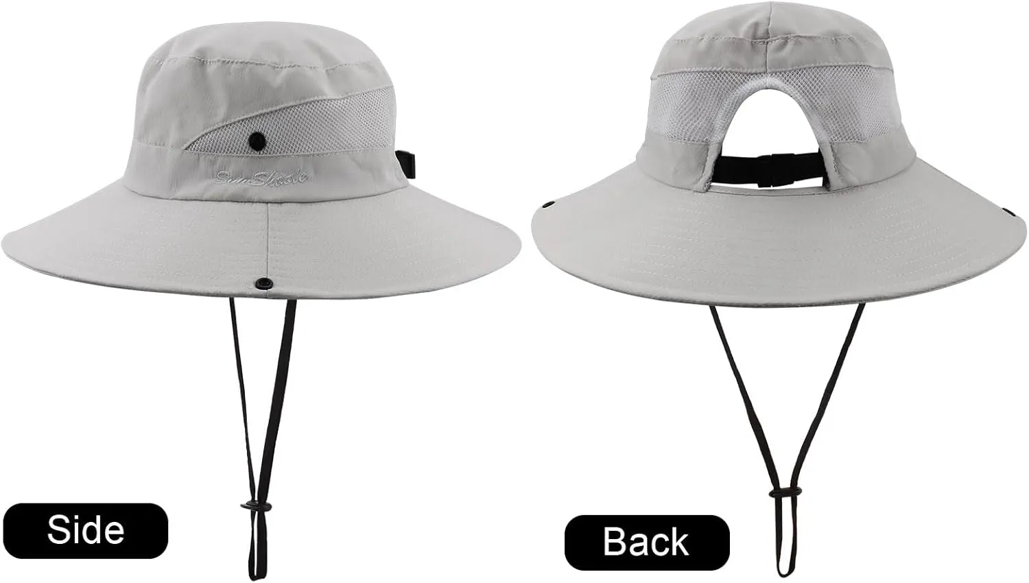 DRESHOW Women Sun Hat Outdoor UV Protection Hat Foldable Mesh Wide Brim Fishing Ponytail Beach Bucket Hats