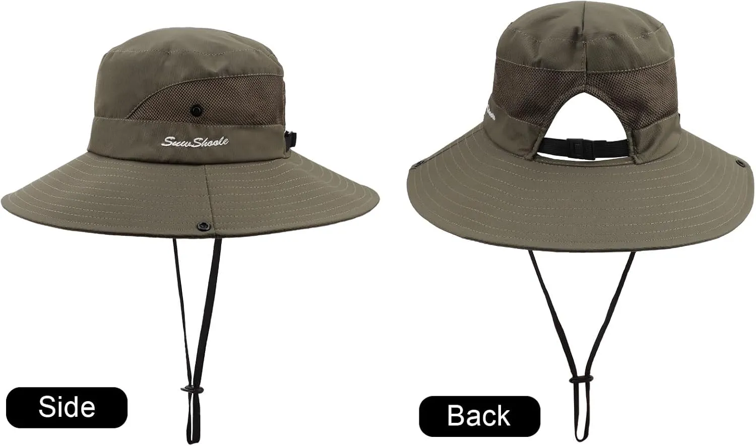 DRESHOW Women Sun Hat Outdoor UV Protection Hat Foldable Mesh Wide Brim Fishing Ponytail Beach Bucket Hats
