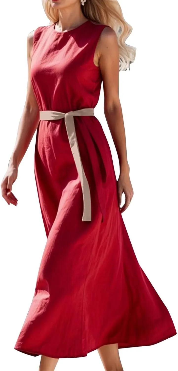 Dresses for Women 2025 Elegant Classy,Women's Elegant Summer Fashionable Solid Color Waist Strap Medium Length Dress